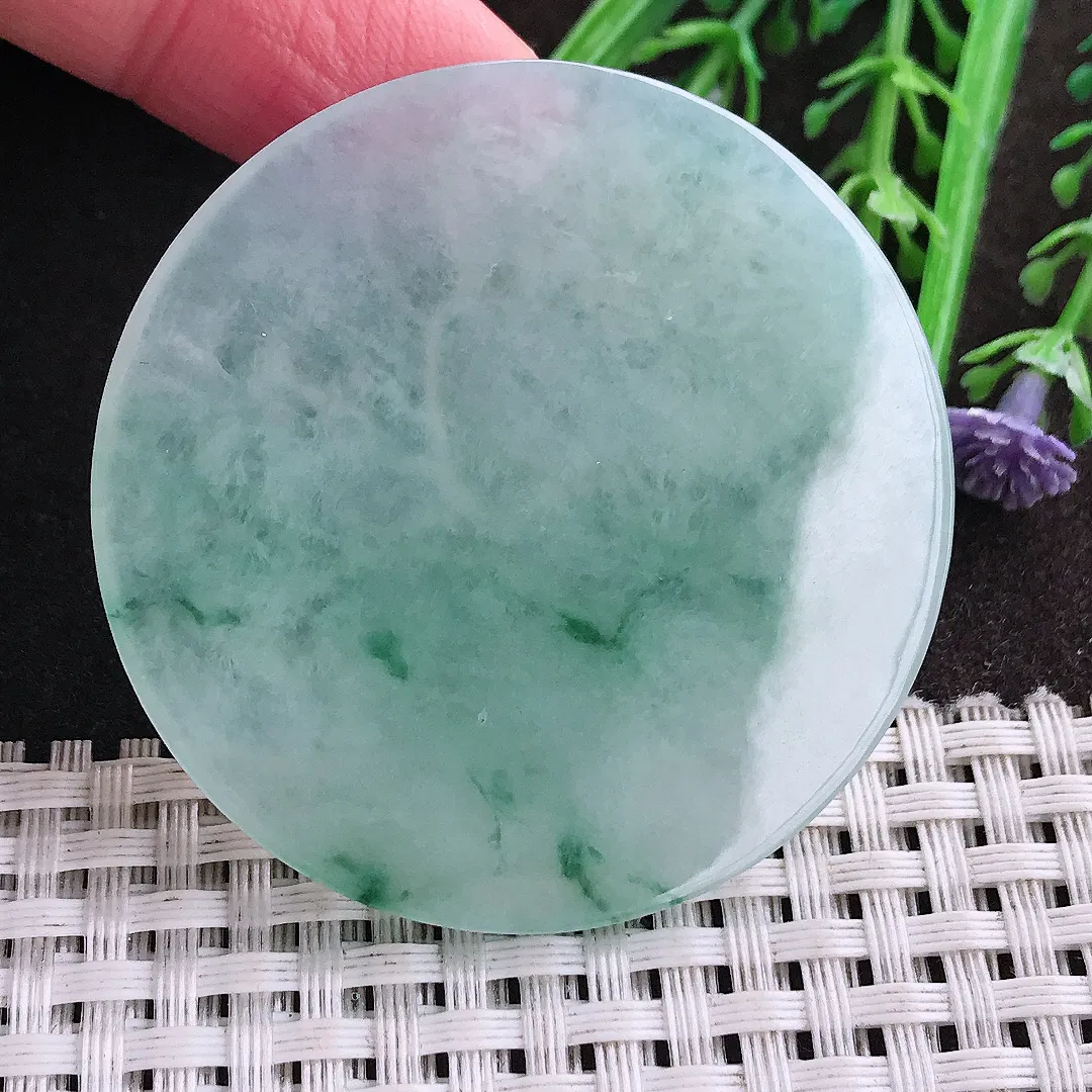 实拍A货翡翠49.8/4.7老坑冰胶果冻冰晴飘花普贤菩萨吊坠翡翠挂件