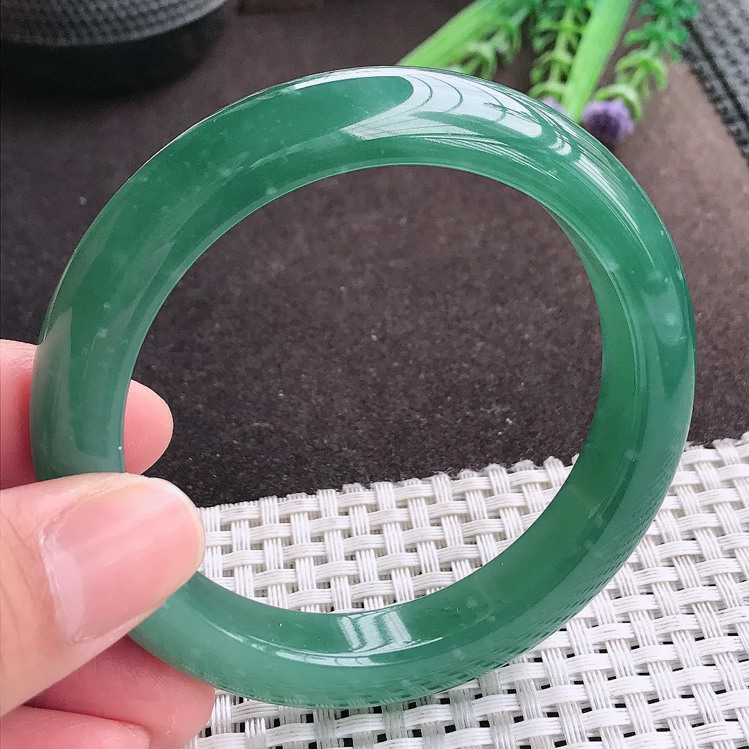 实拍A货翡翠57.8/12/9.2老坑冰胶水灵满色蓝韵手镯宽边翡翠玉镯女款