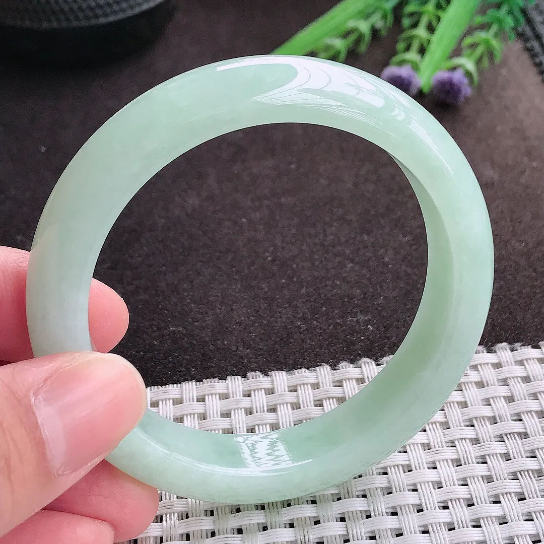 实拍A货翡翠55/12.6/8.5老坑冰润水灵冰晴绿满绿手镯宽边翡翠玉镯女款