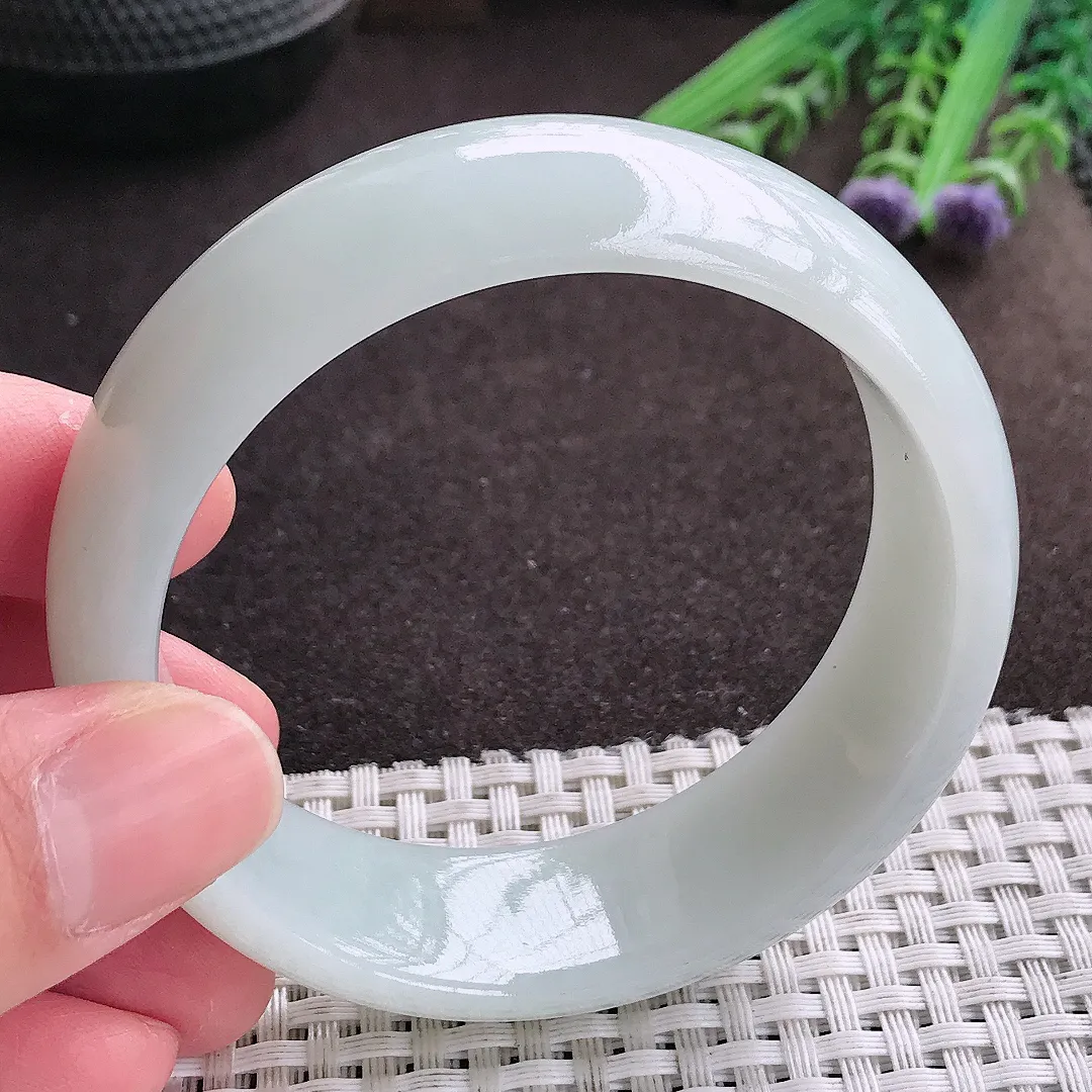 实拍A货翡翠57/19.8/7.6轮胎镯老坑秀气冰润手镯宽边翡翠玉镯女款