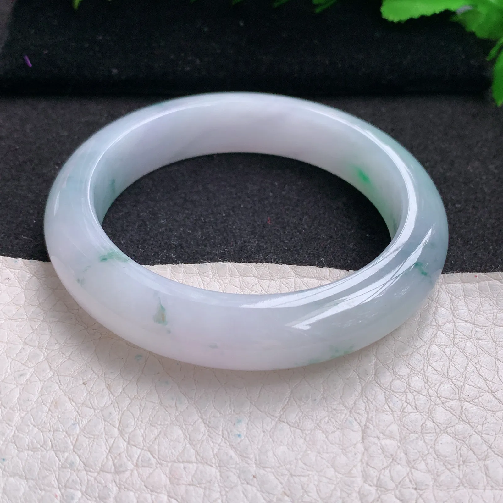 p实拍53.5*12.2*8.8平安镯 缅甸翡翠精美冰胶飘花厚装宽边玉手镯 玉手环