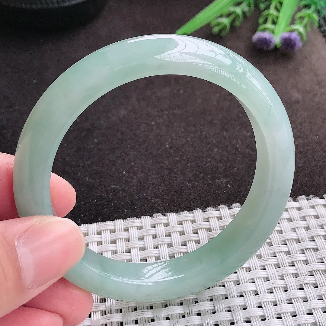 实拍A货翡翠55/10.7/8.5老坑冰胶果冻冰晴飘花手镯宽边翡翠玉镯女款