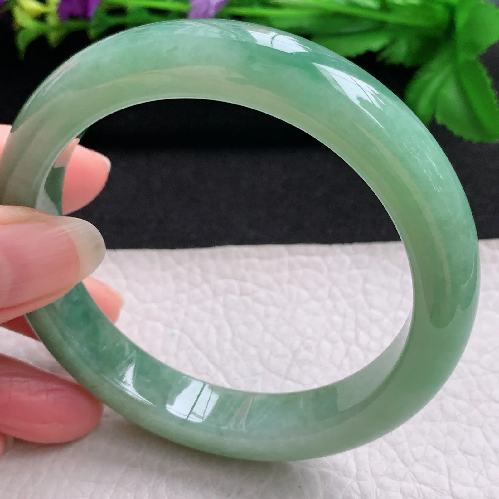 nr大圈口61*12.8*9.2平安镯 缅甸翡翠精美冰油厚装宽边玉手镯 玉手环