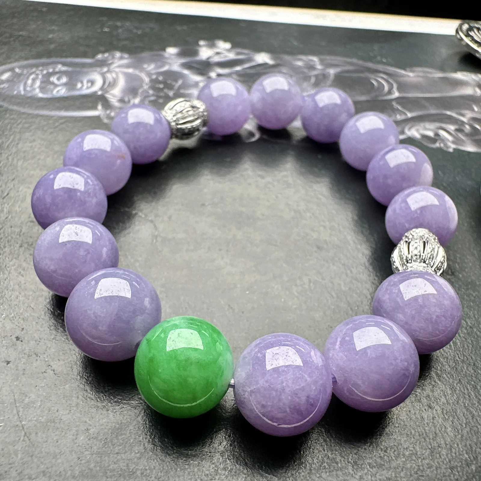 【冰种紫圆珠手串】种地上乘，冰感十足，通透起光，饱满圆润，直径11.4-11.8之间