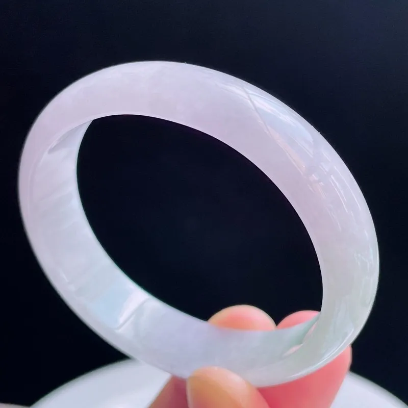 56.3圈贵妃天然翡翠A货淡紫玉手镯好种水春彩水润手镯39.83g