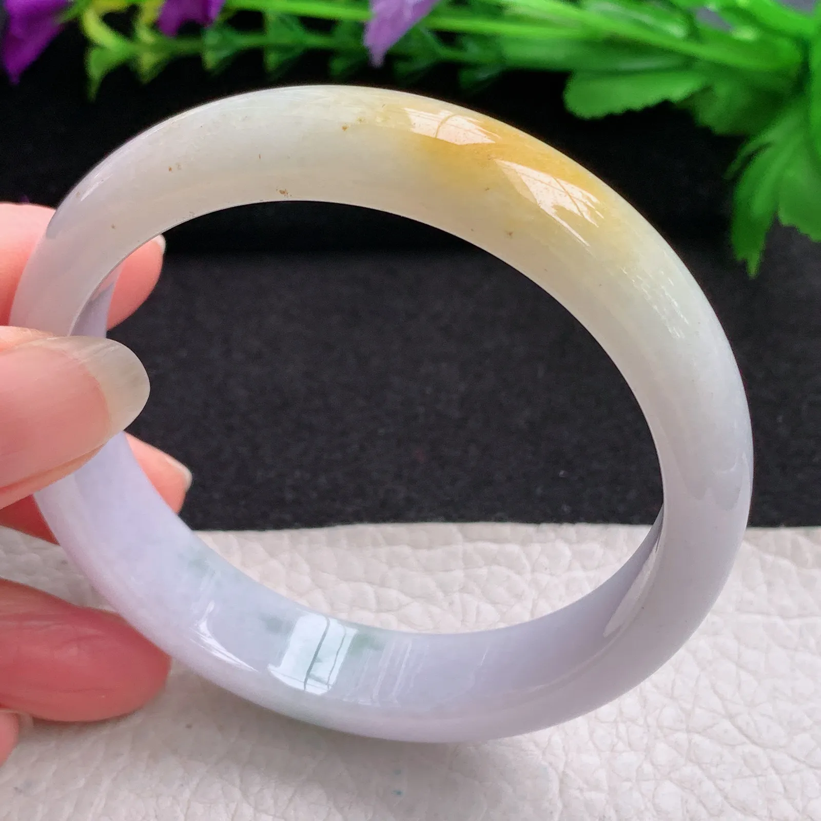 jx大圈口60*13.6*7.4平安镯 缅甸翡翠精美双彩宽边玉手镯 玉手环