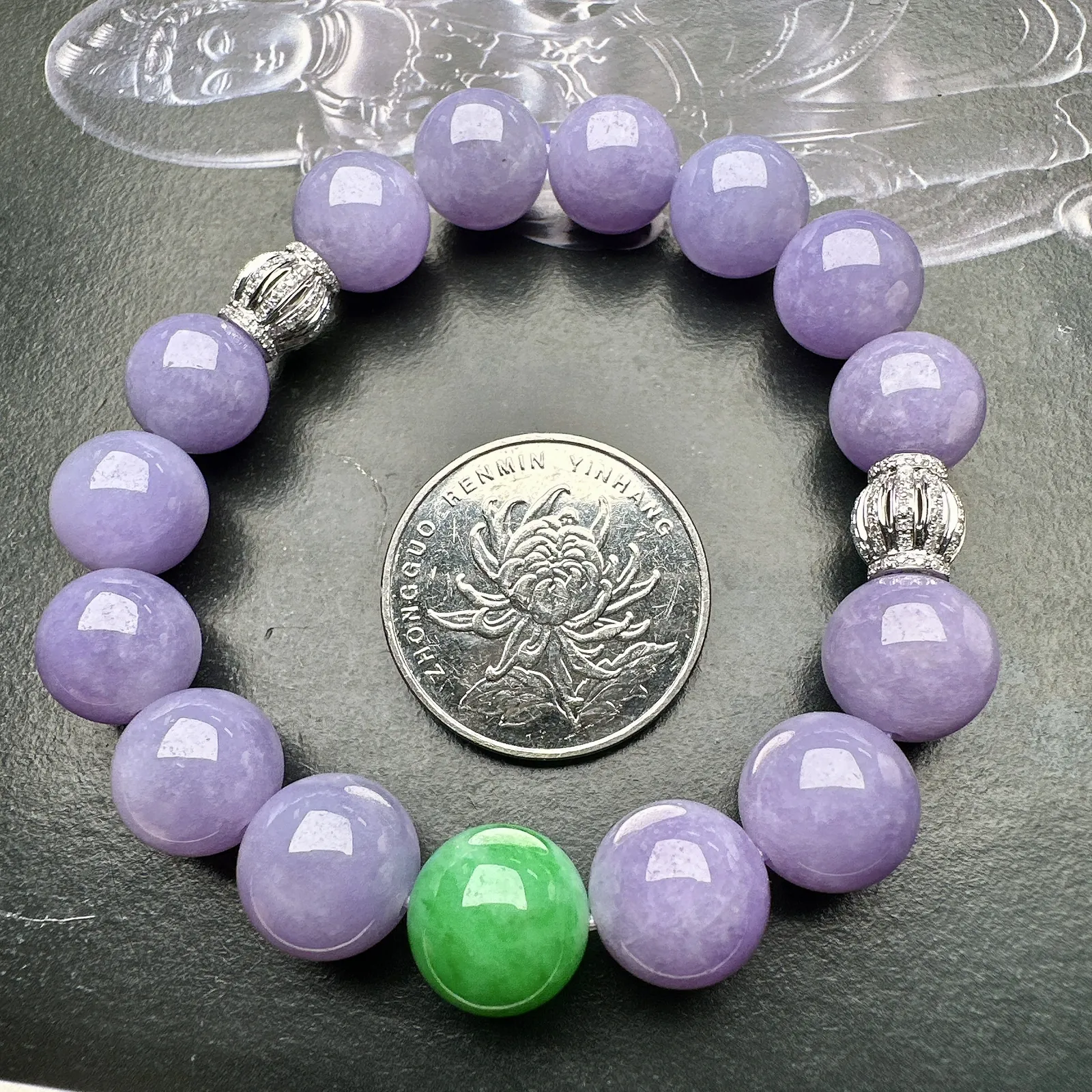 【冰种紫圆珠手串】种地上乘，冰感十足，通透起光，饱满圆润，直径11.4-11.8之间