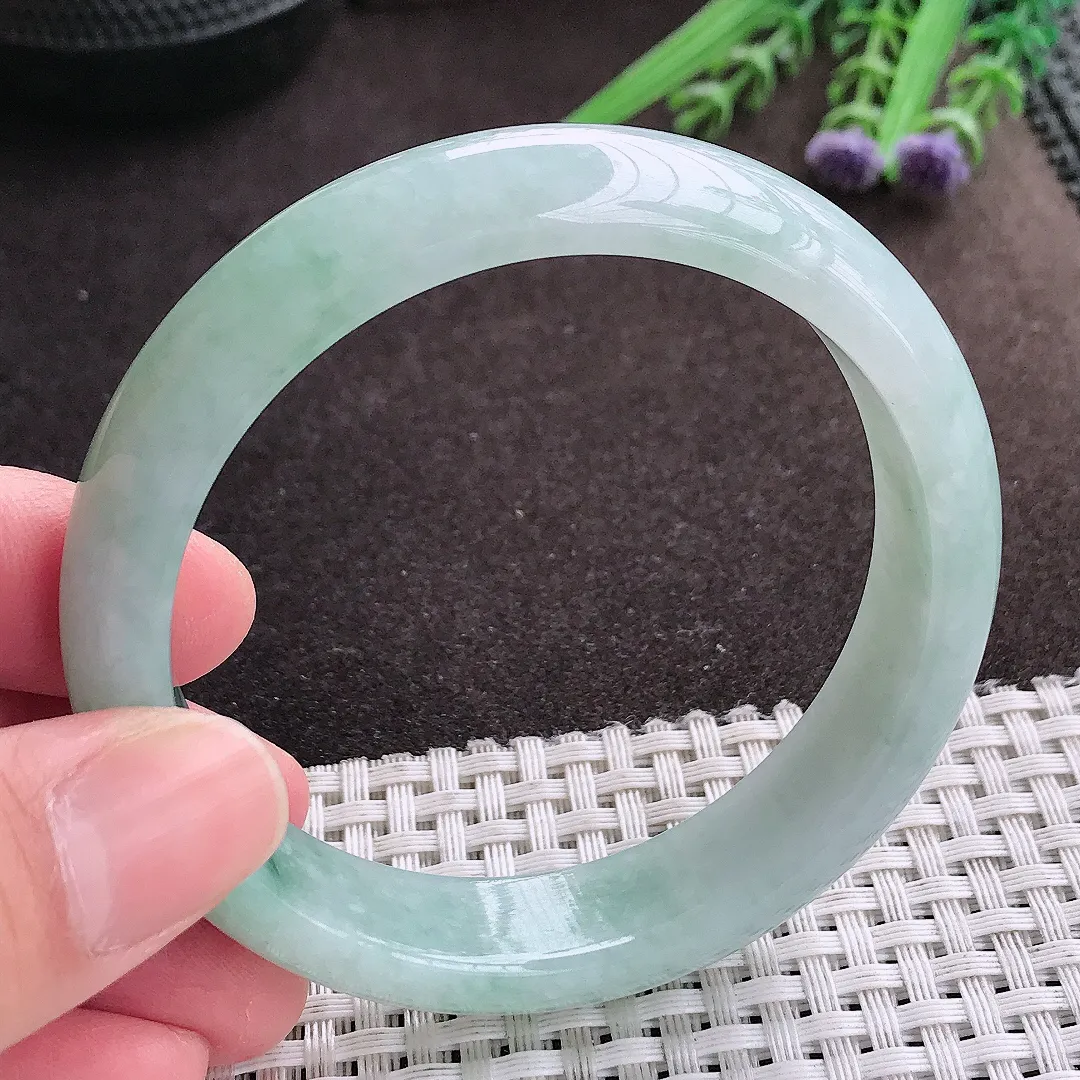 实拍A货翡翠57.5/14/7.6老坑冰润飘花手镯宽边翡翠玉镯女款