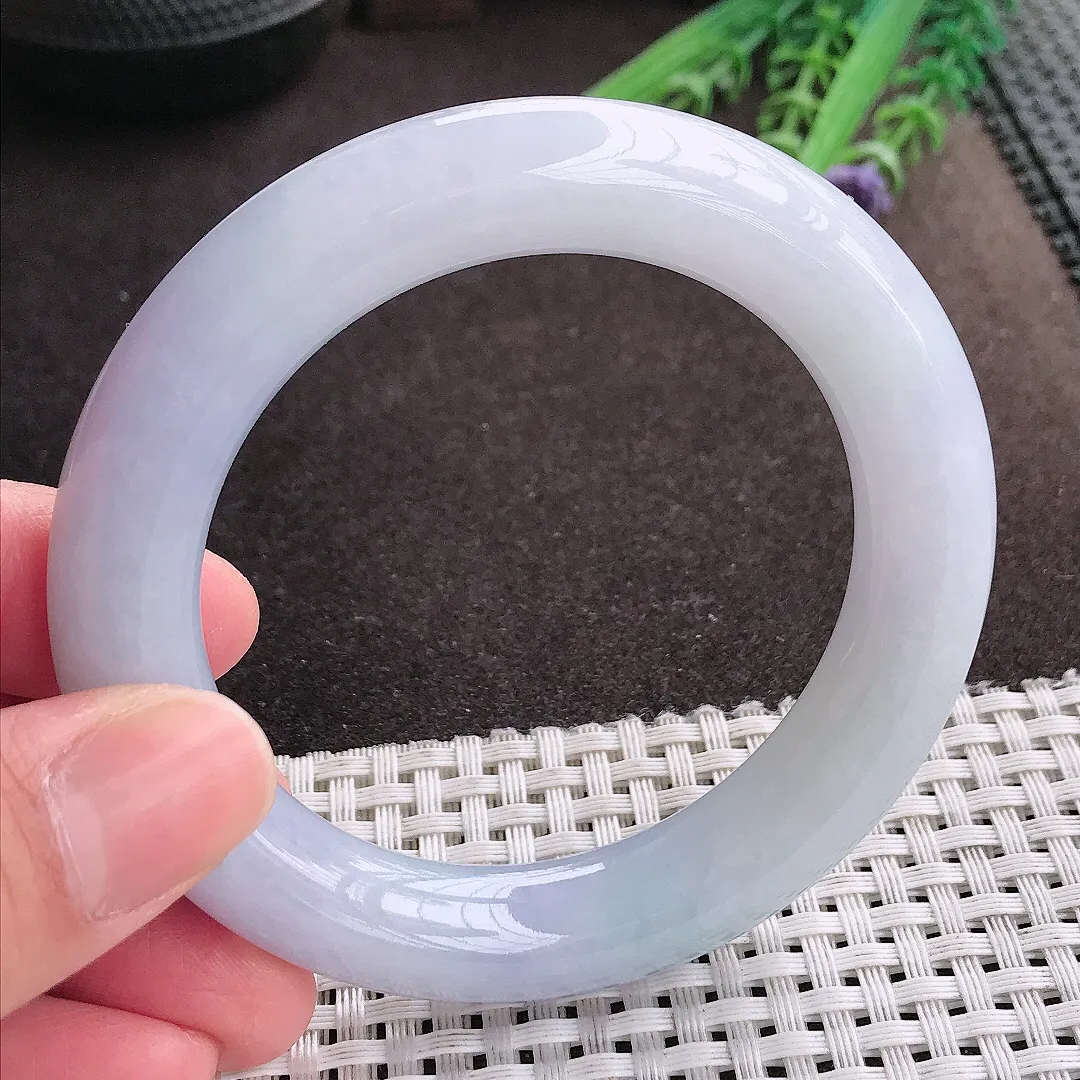 实拍A货翡翠54.5/11.8/11.3老坑秀气冰润紫罗兰胖圆条手镯翡翠玉镯女款