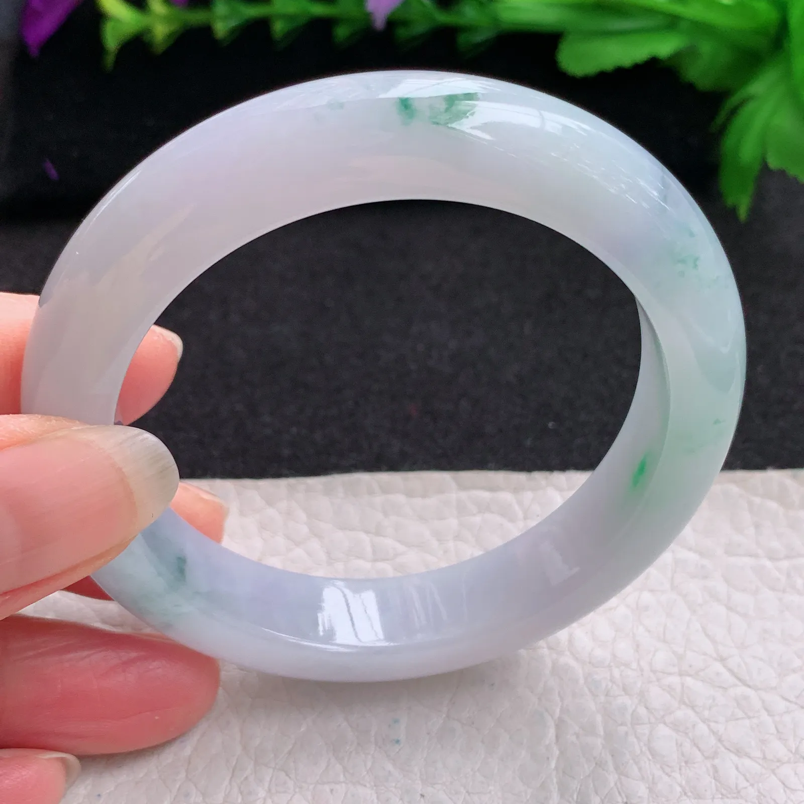 p实拍53.5*12.2*8.8平安镯 缅甸翡翠精美冰胶飘花厚装宽边玉手镯 玉手环