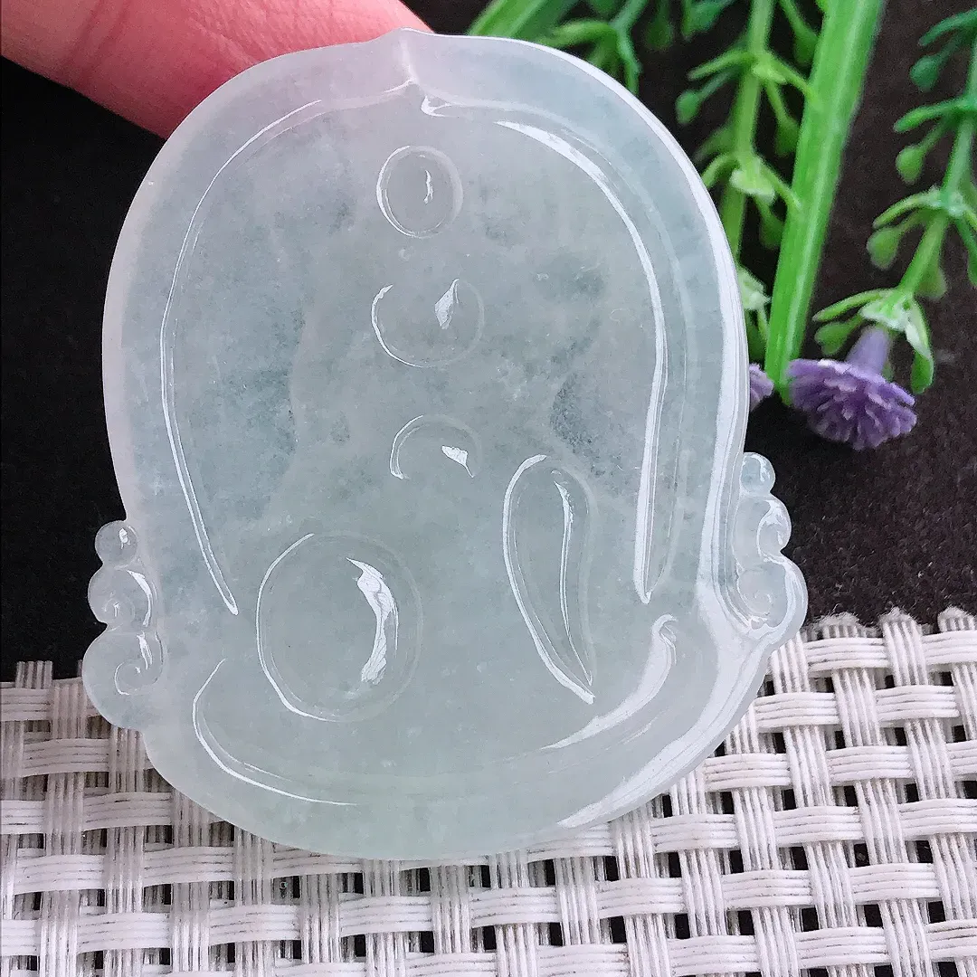 实拍A货翡翠53/47/5.5老坑冰透起胶普贤菩萨吊坠翡翠挂件