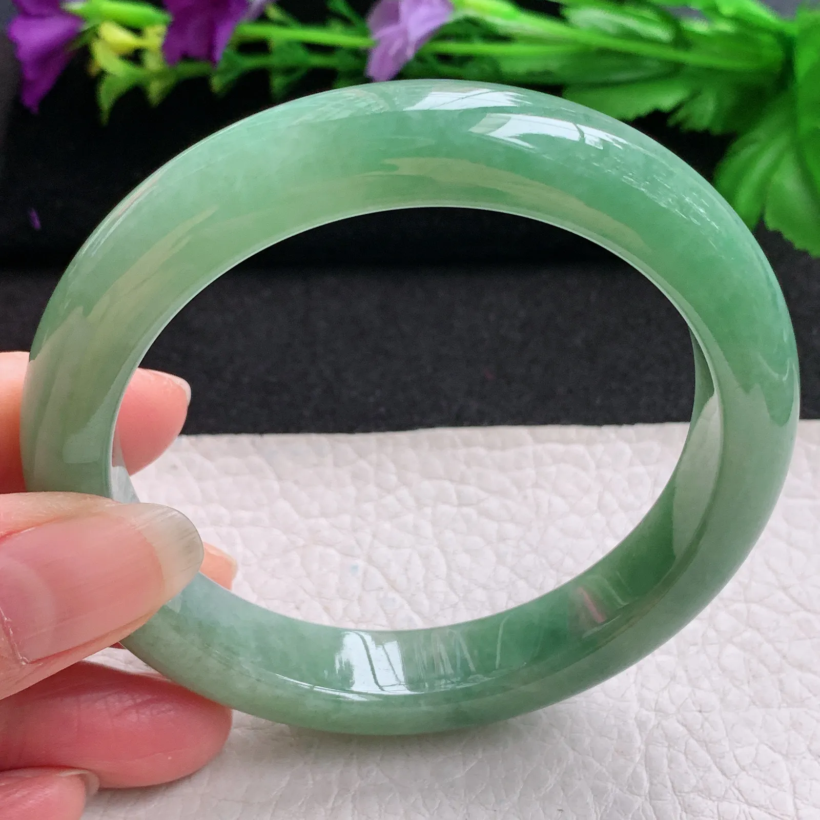 nr大圈口61*12.8*9.2平安镯 缅甸翡翠精美冰油厚装宽边玉手镯 玉手环