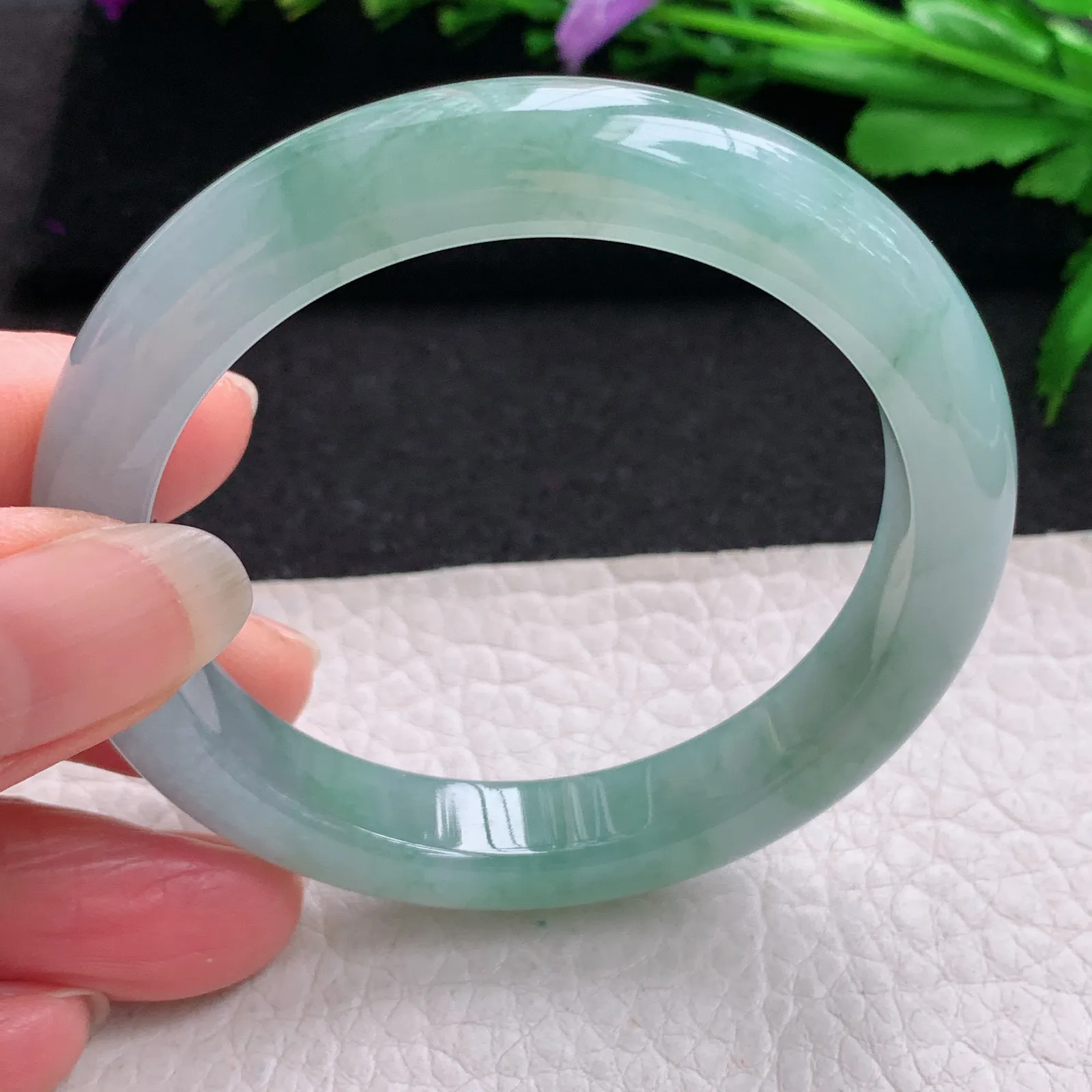 yh小圈口52.6*10*8平安镯 缅甸翡翠精美冰胶秀气宽边玉手镯 玉手环