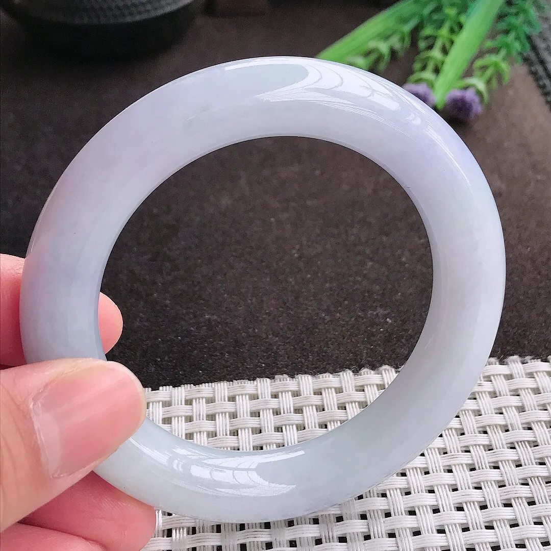 实拍A货翡翠54.5/11.8/11.3老坑秀气冰润紫罗兰胖圆条手镯翡翠玉镯女款