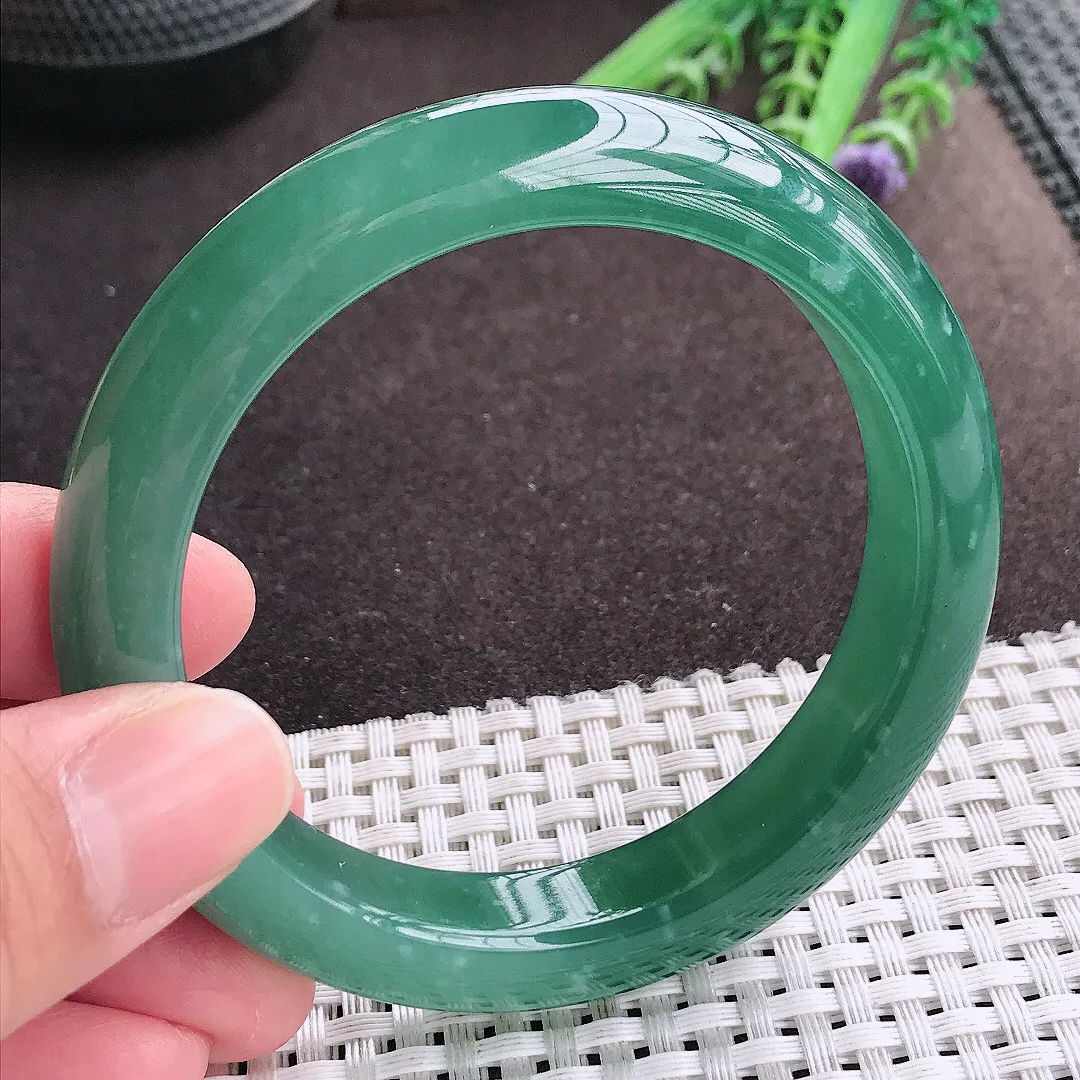 实拍A货翡翠57.8/12/9.2老坑冰胶水灵满色蓝韵手镯宽边翡翠玉镯女款