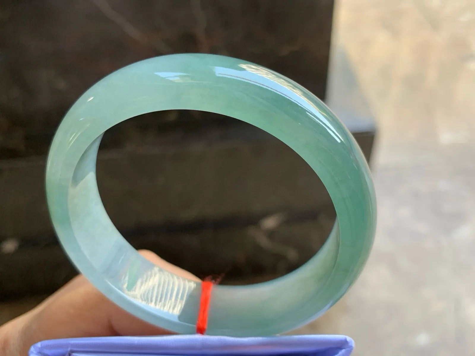 58.5-15.7-7.8mm冰种带底色宽版手镯 冰透莹润 宽版大气