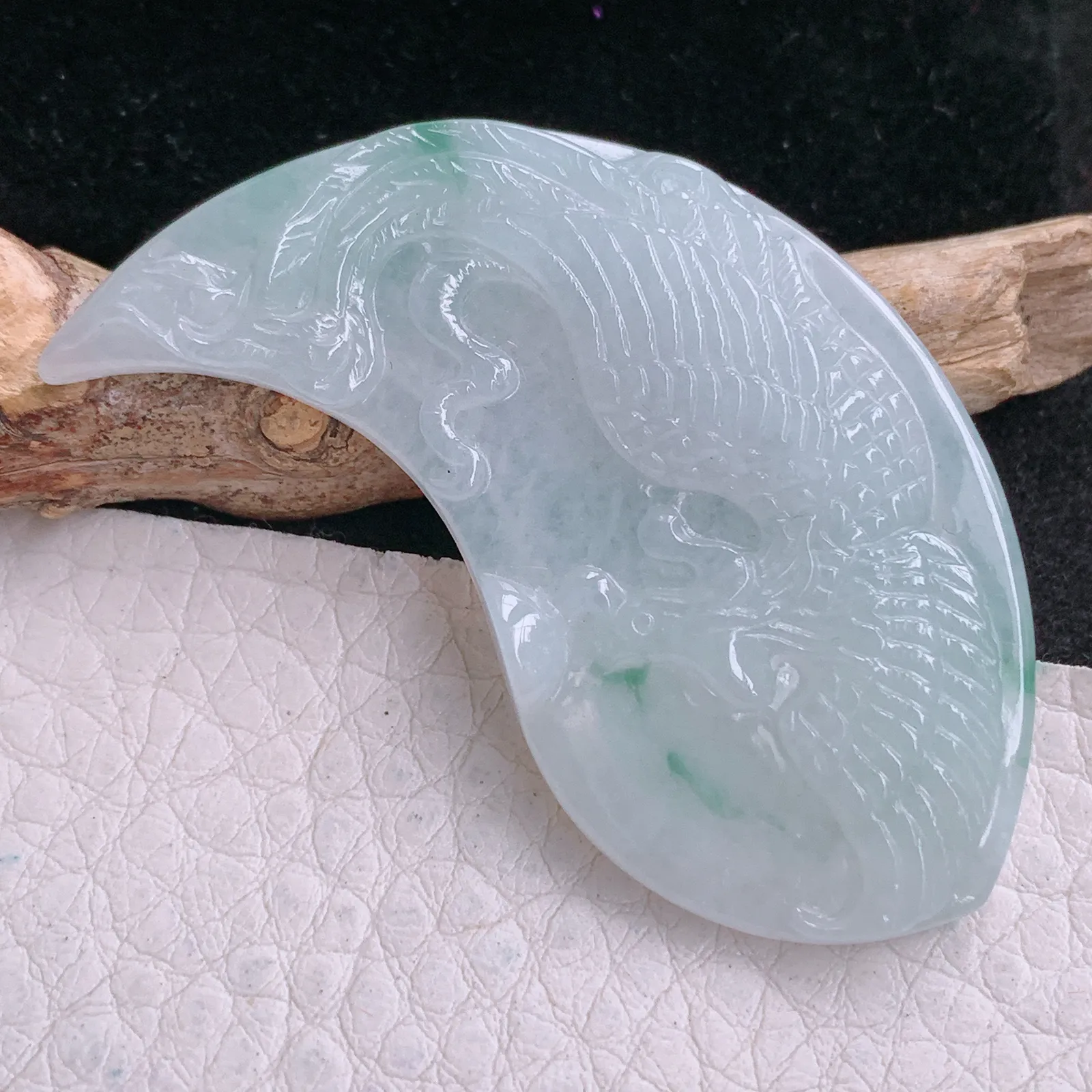 yn实拍52.8*5.8老坑精雕冰飘花灵动龙凤呈祥 翡翠龙凤对玉吊坠玉挂件