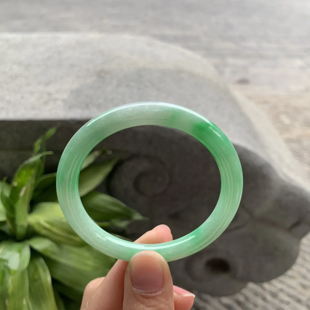 小圈口52.4-6.8 【飘绿圆条手镯】圆条52 53可戴
