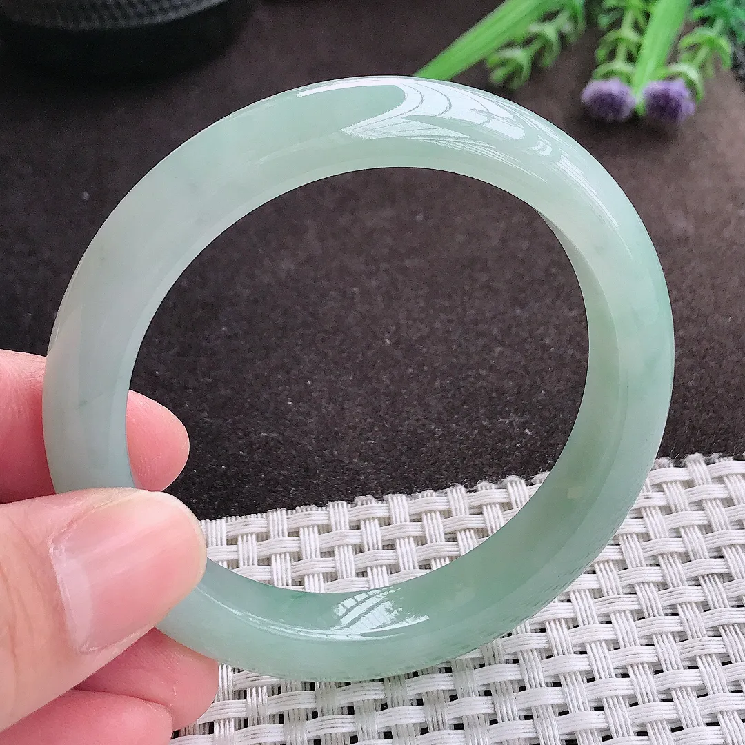 实拍A货翡翠55/10.7/8.5老坑冰胶果冻冰晴飘花手镯宽边翡翠玉镯女款