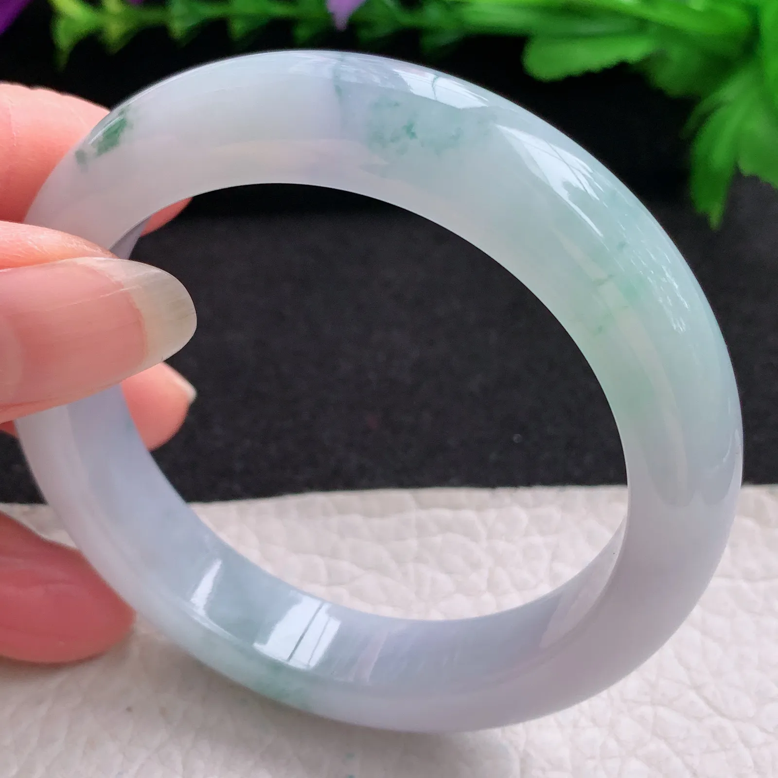 p实拍53.5*12.2*8.8平安镯 缅甸翡翠精美冰胶飘花厚装宽边玉手镯 玉手环