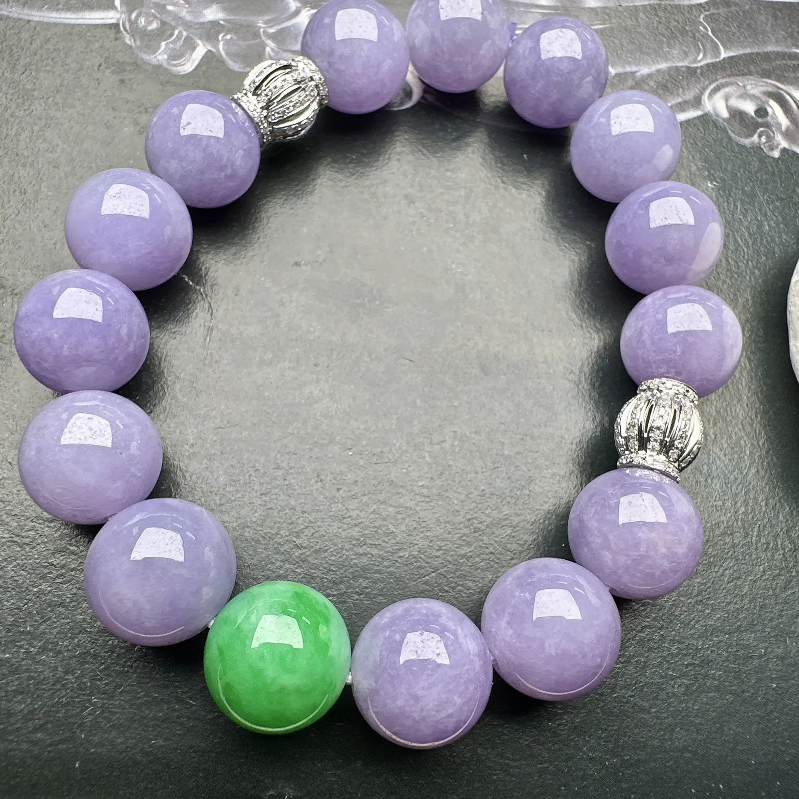 【冰种紫圆珠手串】种地上乘，冰感十足，通透起光，饱满圆润，直径11.4-11.8之间