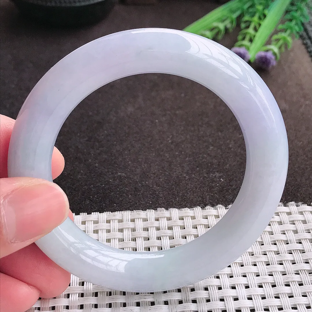 实拍A货翡翠54.5/11.8/11.3老坑秀气冰润紫罗兰胖圆条手镯翡翠玉镯女款