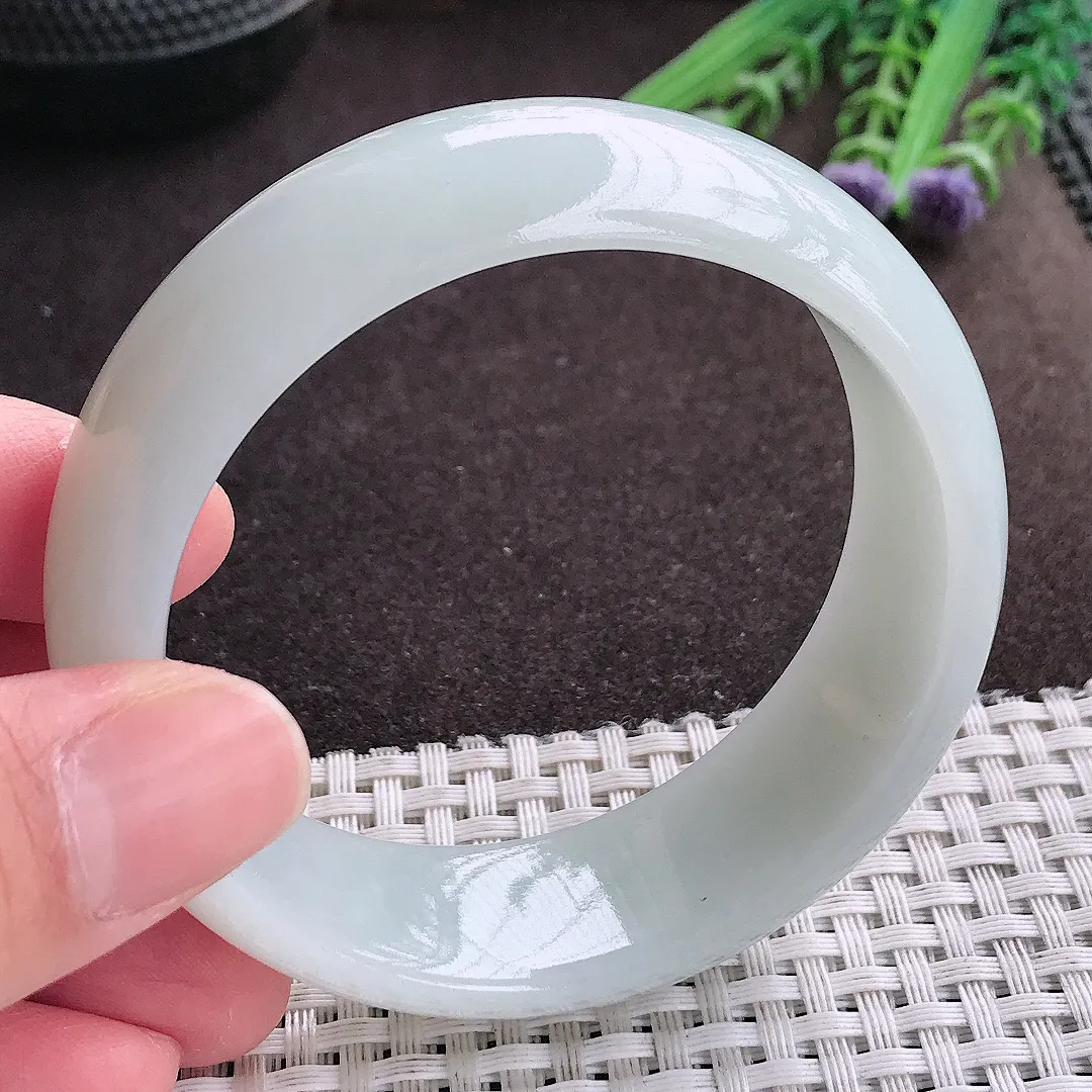 实拍A货翡翠57/19.8/7.6轮胎镯老坑秀气冰润手镯宽边翡翠玉镯女款