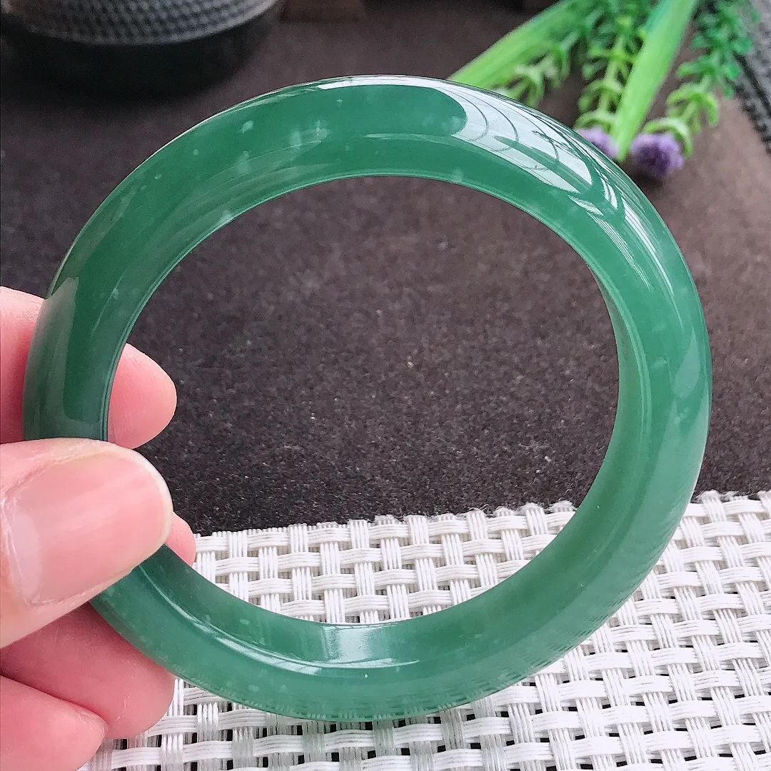 实拍A货翡翠57.8/12/9.2老坑冰胶水灵满色蓝韵手镯宽边翡翠玉镯女款