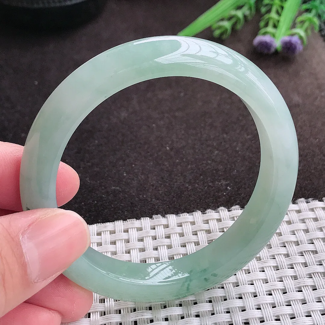 实拍A货翡翠55/10.7/8.5老坑冰胶果冻冰晴飘花手镯宽边翡翠玉镯女款