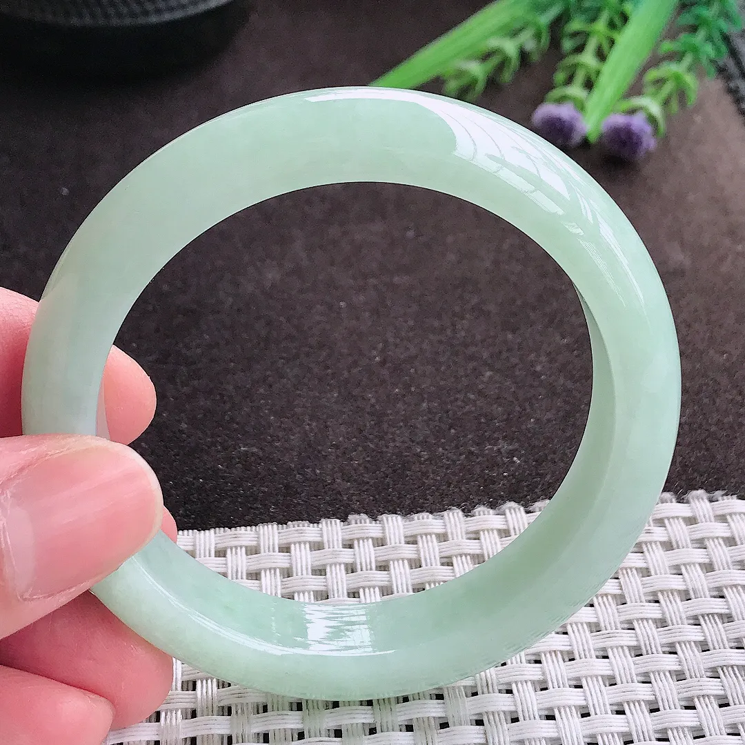 实拍A货翡翠55/12.6/8.5老坑冰润水灵冰晴绿满绿手镯宽边翡翠玉镯女款