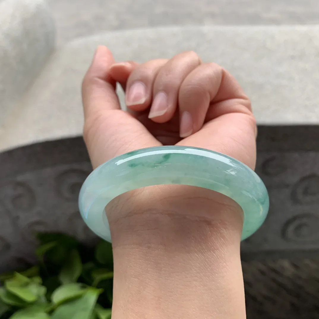 小圈口 53.4-12-9.5【冰种蓝绿正圈手镯】正圈53 54可戴