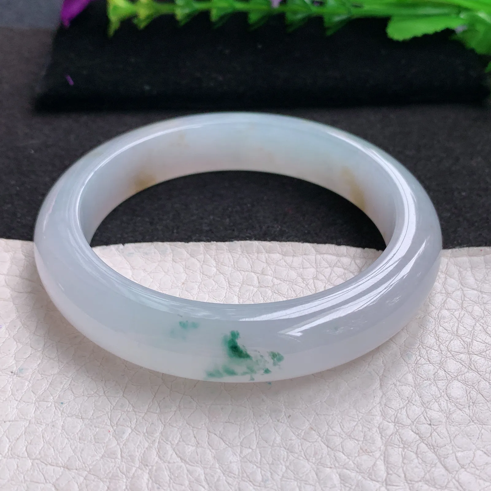 p实拍58.5*12.8*9.2平安镯 缅甸翡翠精美冰飘花厚装宽边玉手镯 玉手环