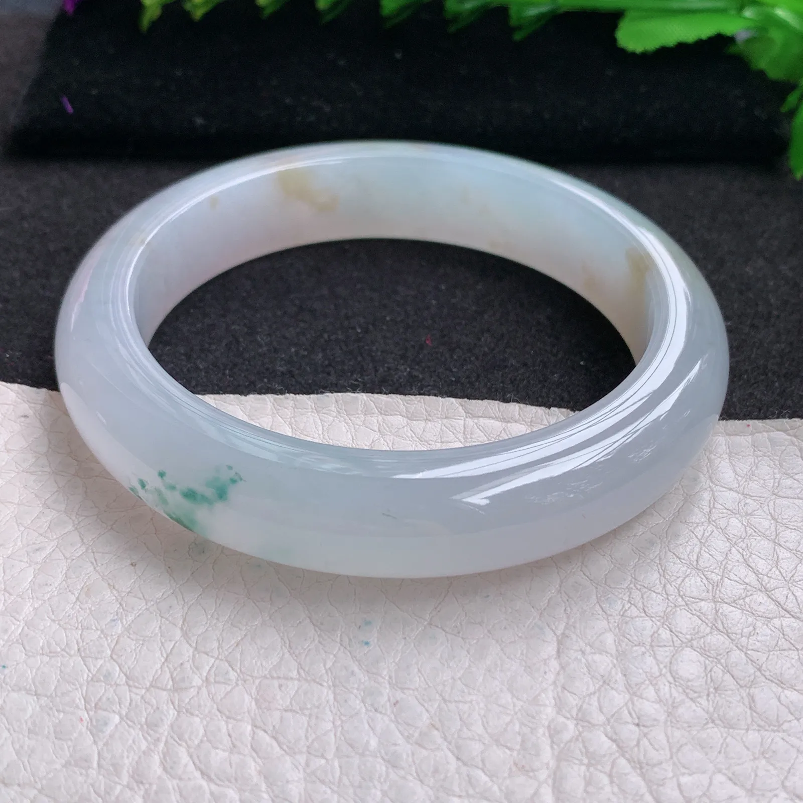 p实拍58.5*12.8*9.2平安镯 缅甸翡翠精美冰飘花厚装宽边玉手镯 玉手环