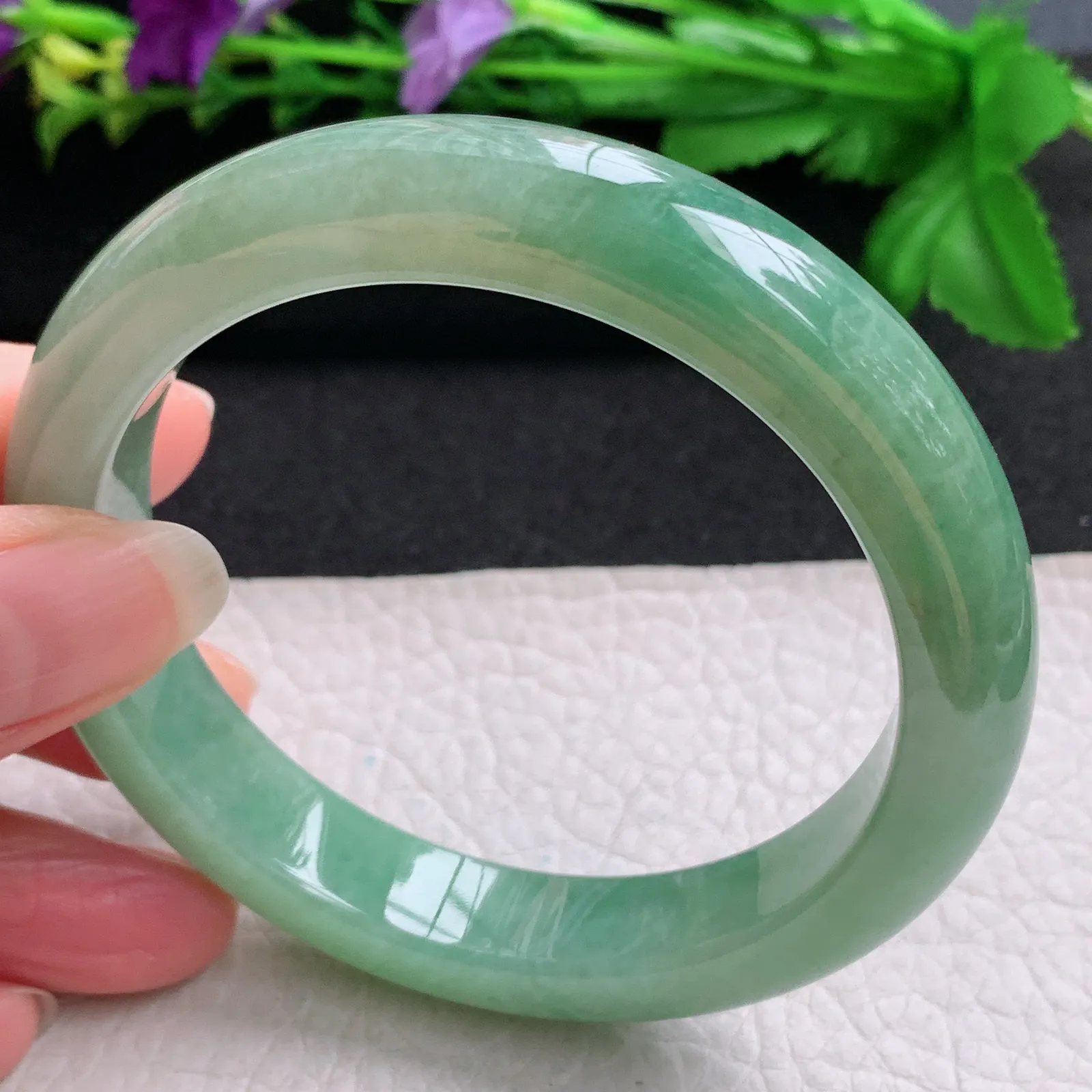 nr大圈口61*12.8*9.2平安镯 缅甸翡翠精美冰油厚装宽边玉手镯 玉手环