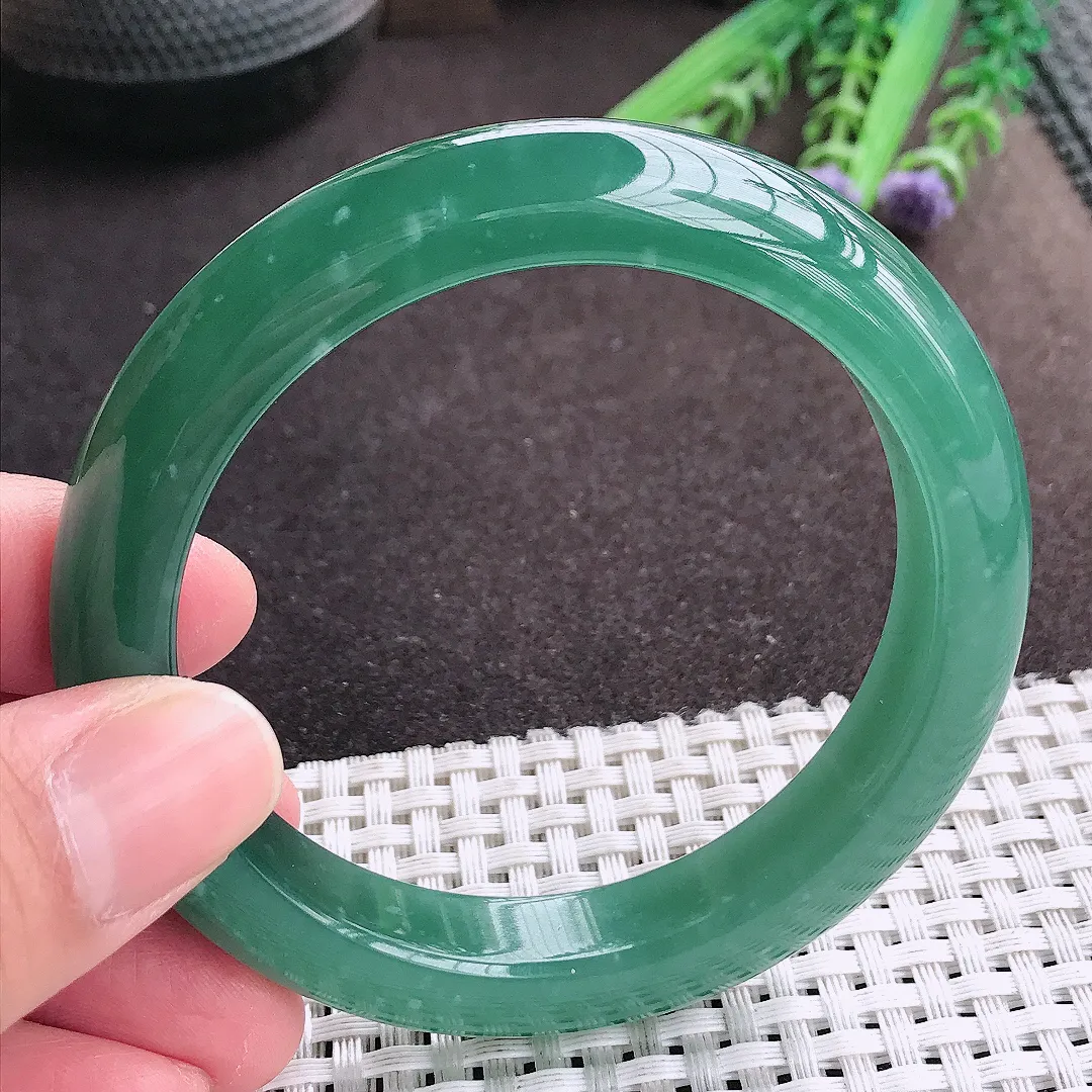 实拍A货翡翠57.8/12/9.2老坑冰胶水灵满色蓝韵手镯宽边翡翠玉镯女款