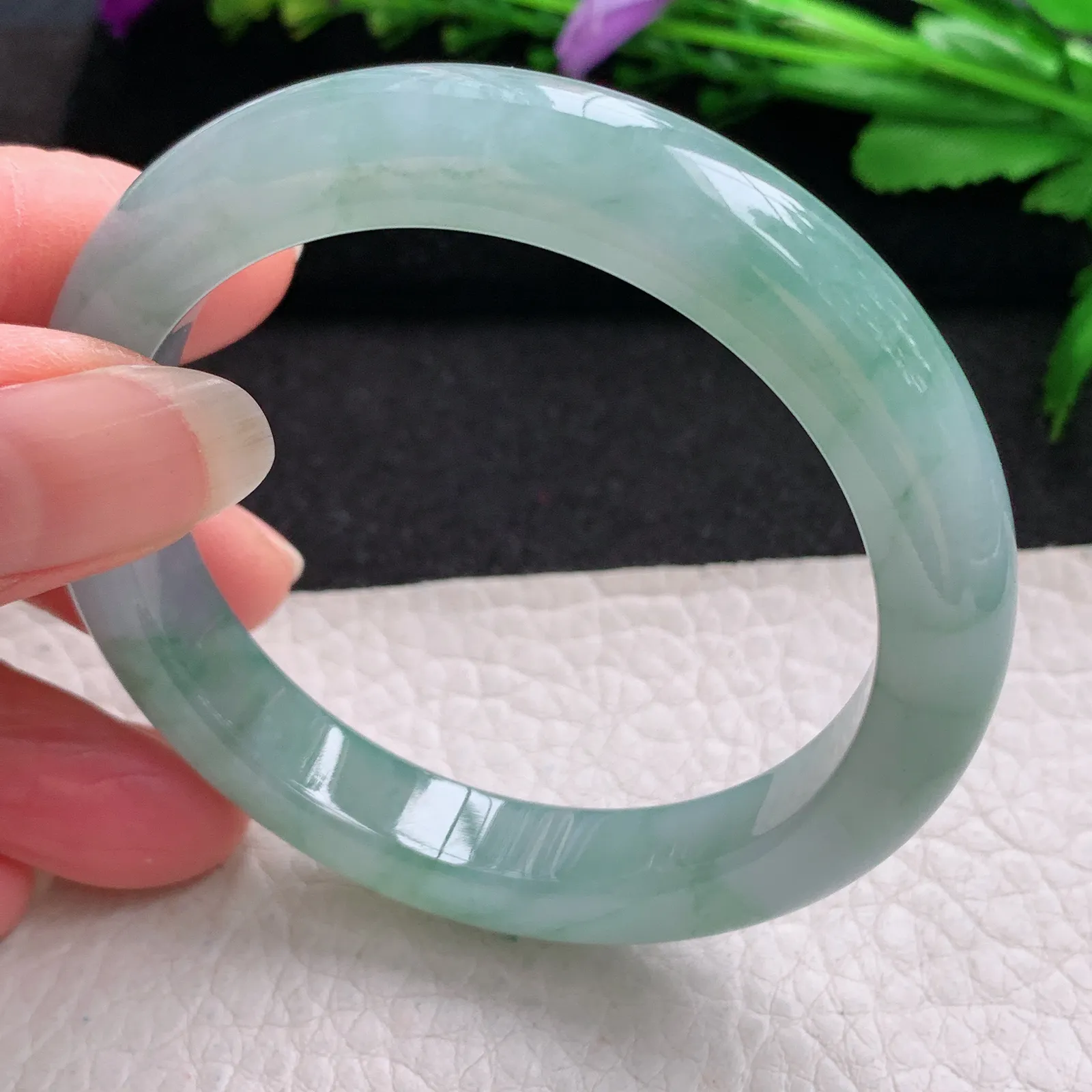 yh小圈口52.6*10*8平安镯 缅甸翡翠精美冰胶秀气宽边玉手镯 玉手环