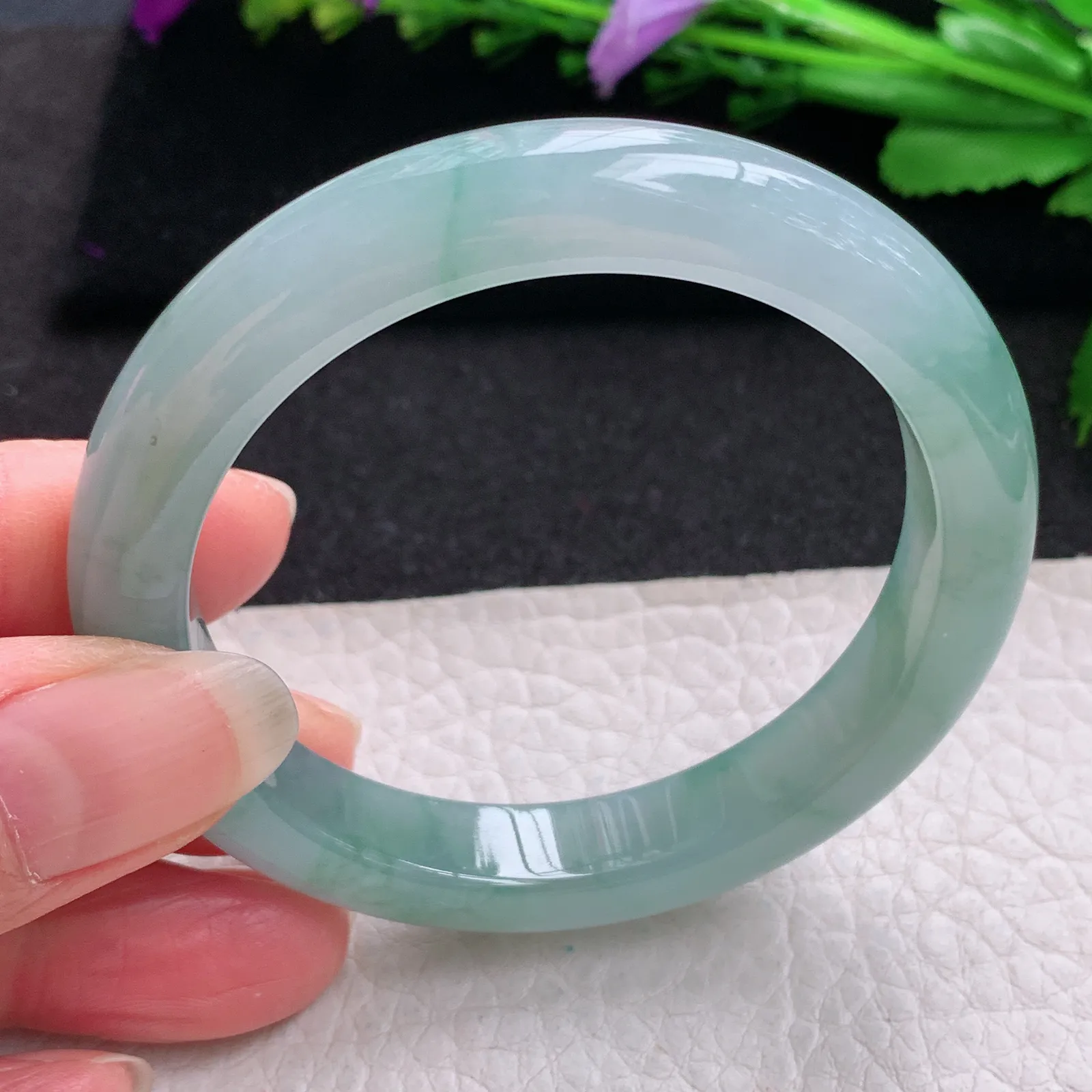 yh小圈口52.6*10*8平安镯 缅甸翡翠精美冰胶秀气宽边玉手镯 玉手环