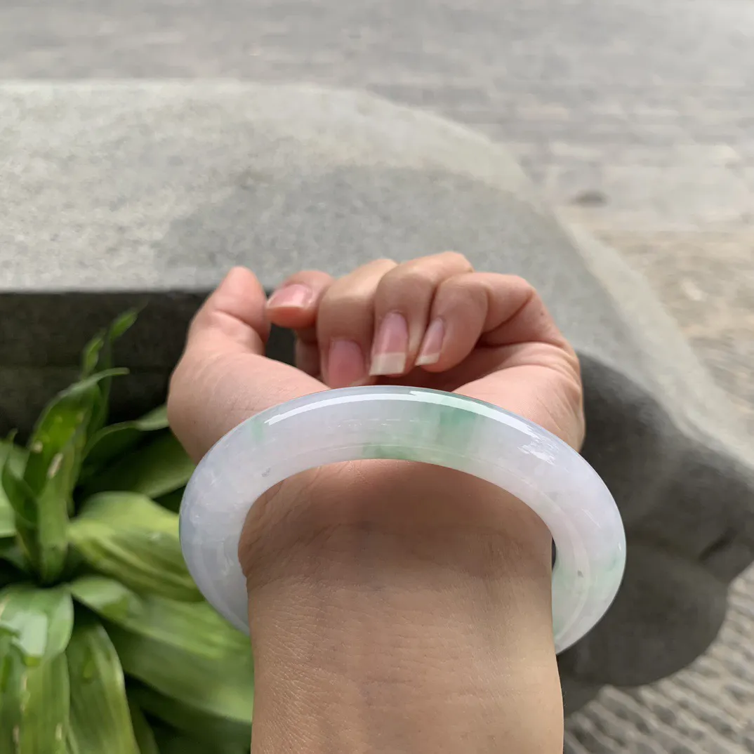 圈口57.7-11.2 【冰飘绿圆条手镯】圆条57 58可戴