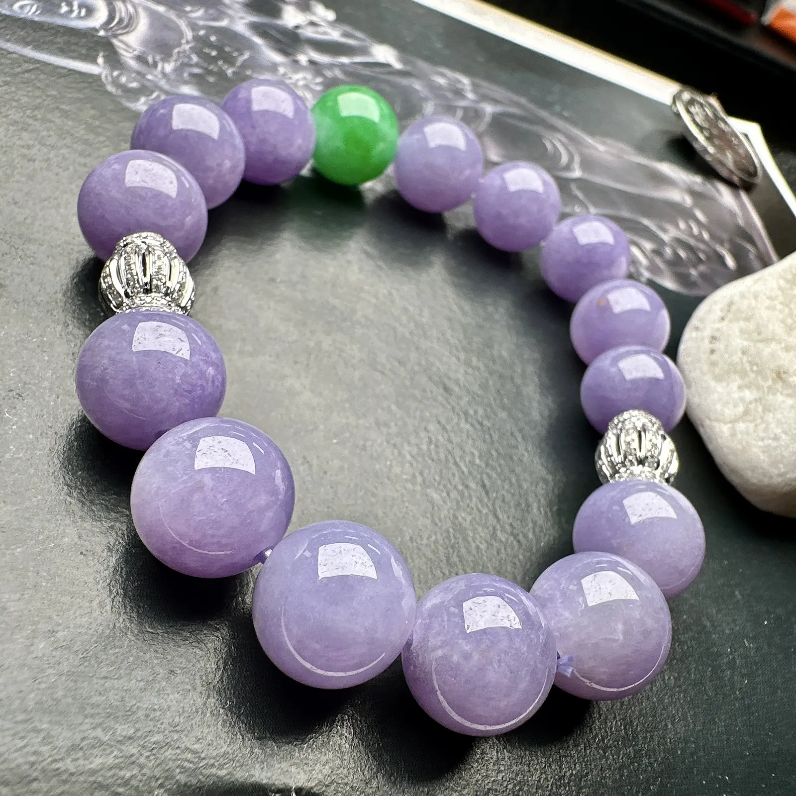 【冰种紫圆珠手串】种地上乘，冰感十足，通透起光，饱满圆润，直径11.4-11.8之间