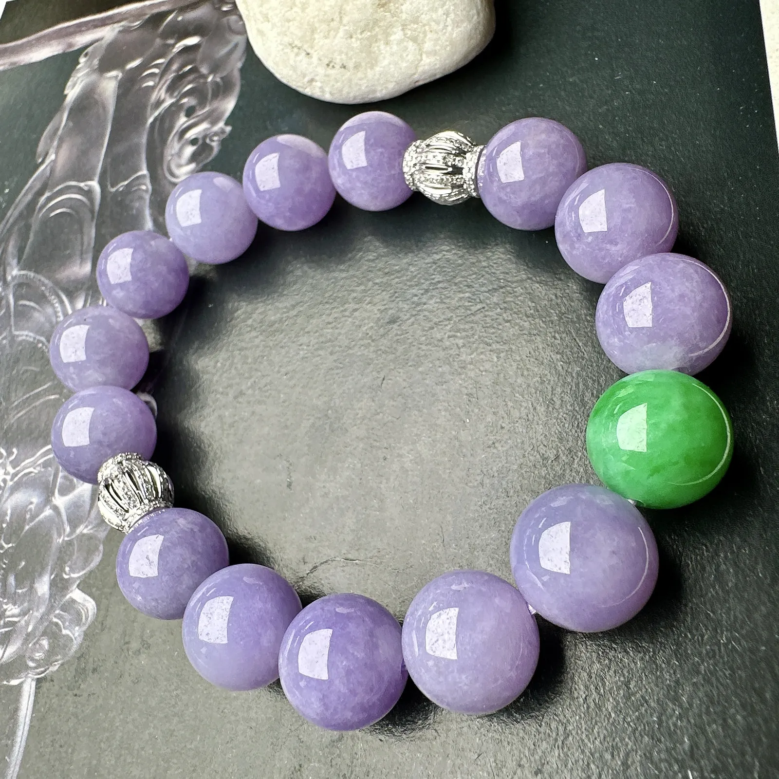 【冰种紫圆珠手串】种地上乘，冰感十足，通透起光，饱满圆润，直径11.4-11.8之间