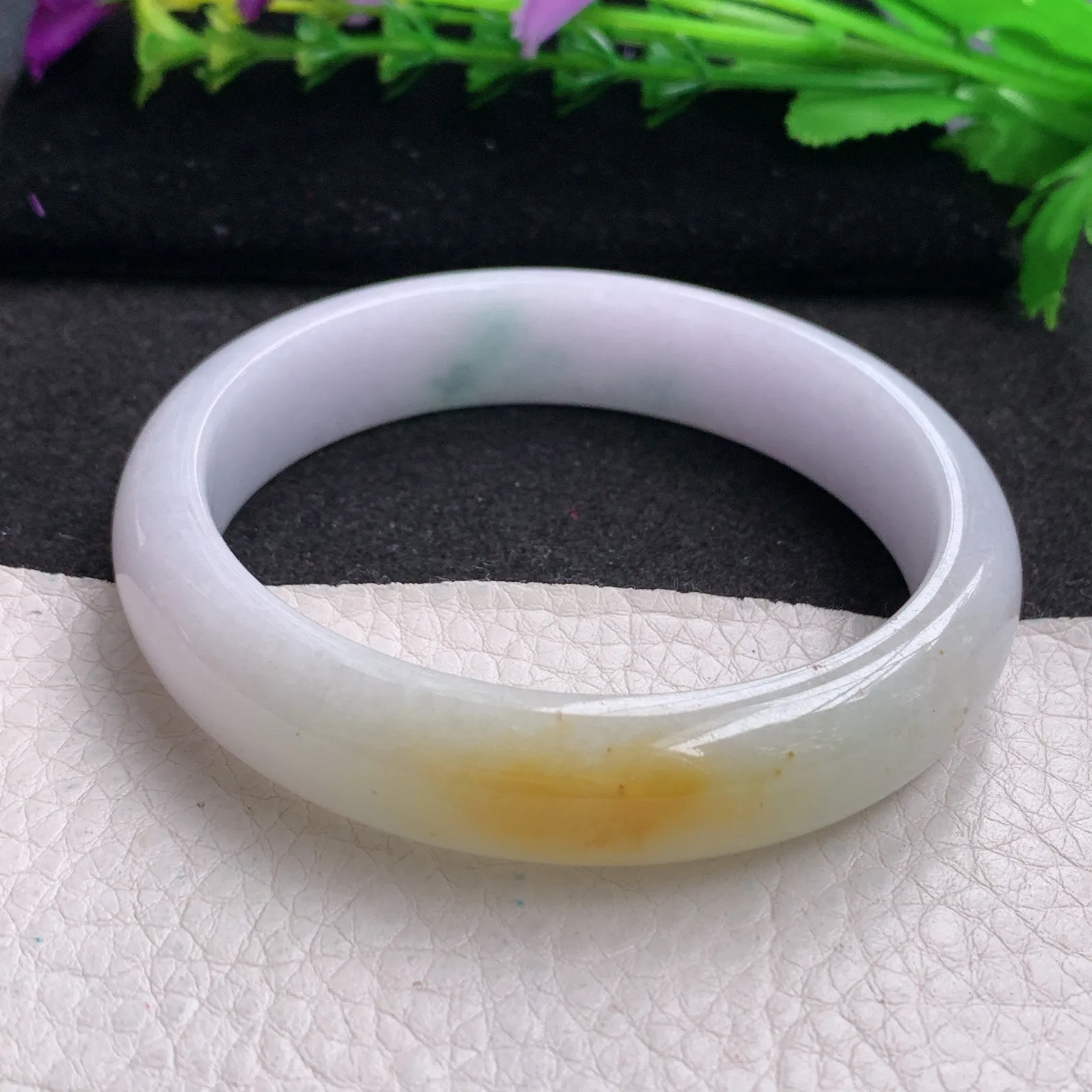 jx大圈口60*13.6*7.4平安镯 缅甸翡翠精美双彩宽边玉手镯 玉手环