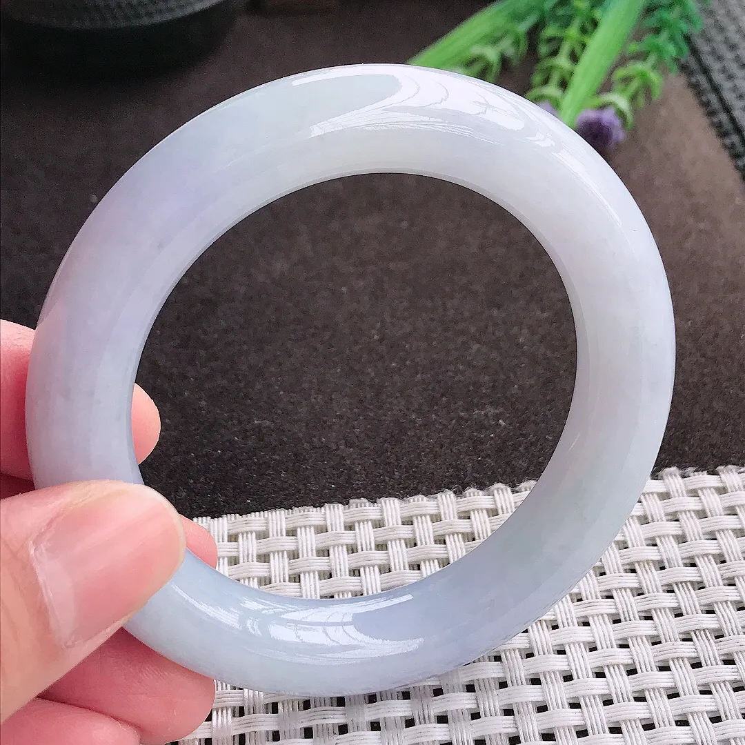 实拍A货翡翠54.5/11.8/11.3老坑秀气冰润紫罗兰胖圆条手镯翡翠玉镯女款