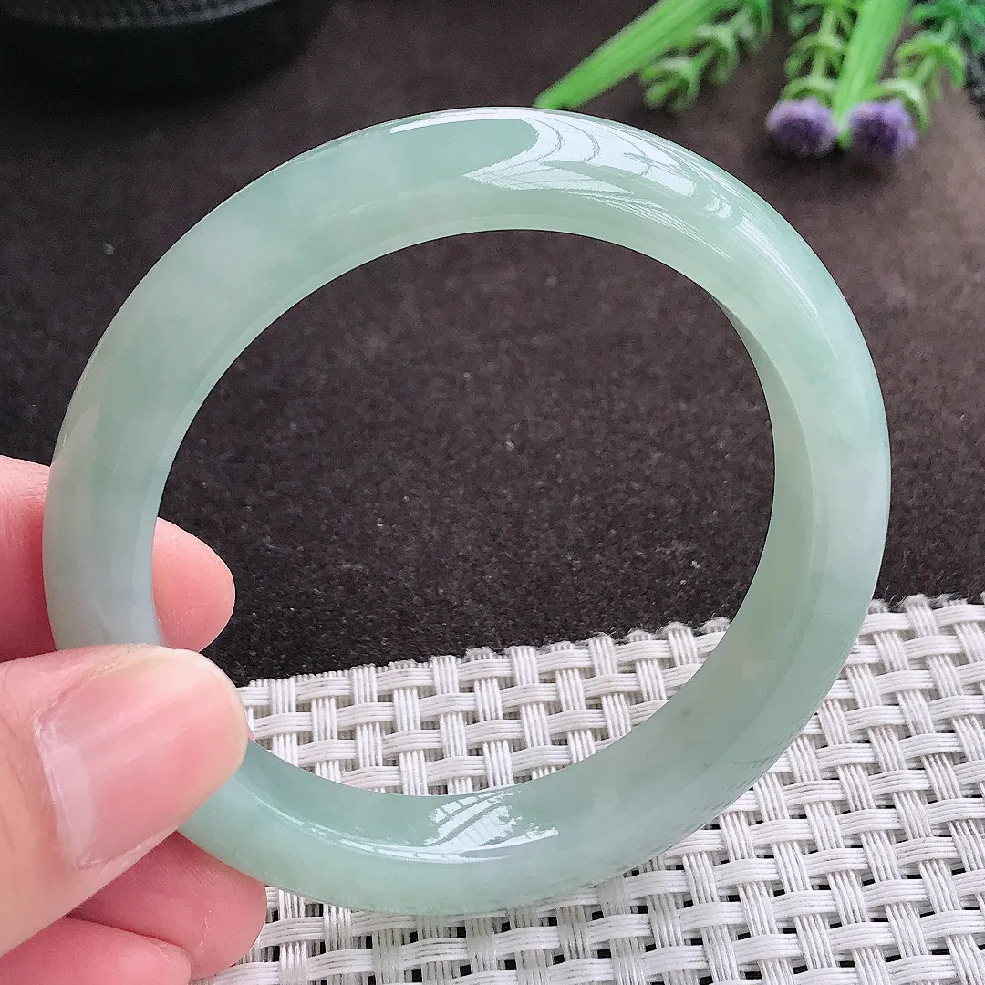 实拍A货翡翠55/10.7/8.5老坑冰胶果冻冰晴飘花手镯宽边翡翠玉镯女款