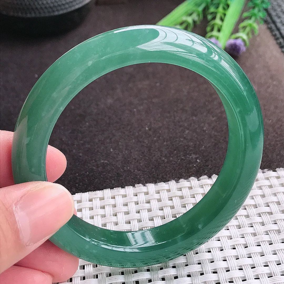 实拍A货翡翠57.8/12/9.2老坑冰胶水灵满色蓝韵手镯宽边翡翠玉镯女款