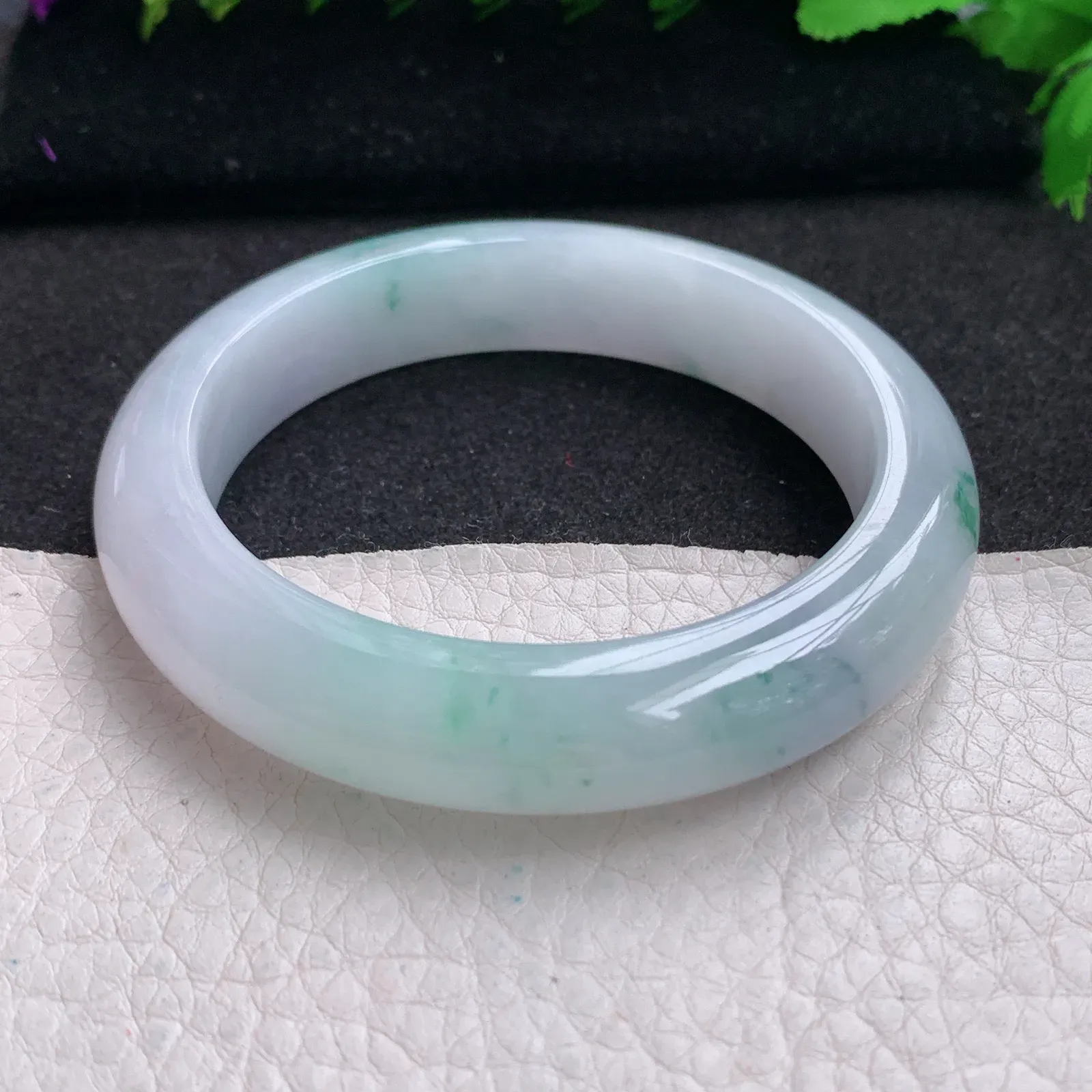 p实拍53.5*12.2*8.8平安镯 缅甸翡翠精美冰胶飘花厚装宽边玉手镯 玉手环