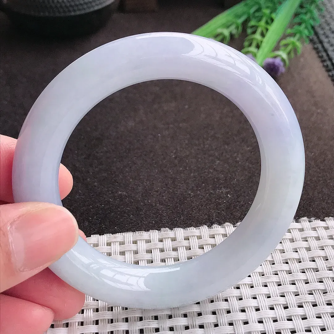 实拍A货翡翠54.5/11.8/11.3老坑秀气冰润紫罗兰胖圆条手镯翡翠玉镯女款