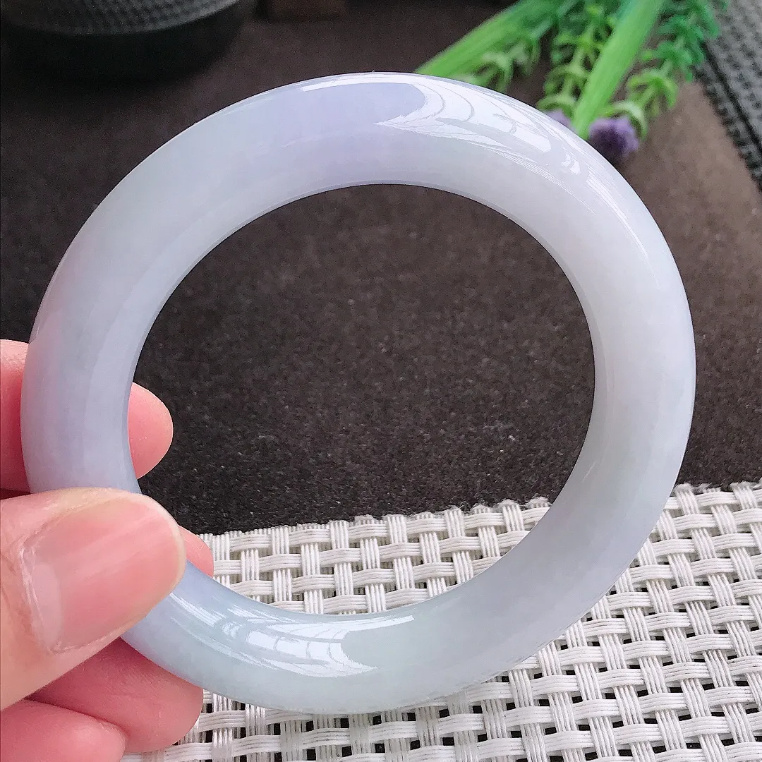 实拍A货翡翠54.5/11.8/11.3老坑秀气冰润紫罗兰胖圆条手镯翡翠玉镯女款