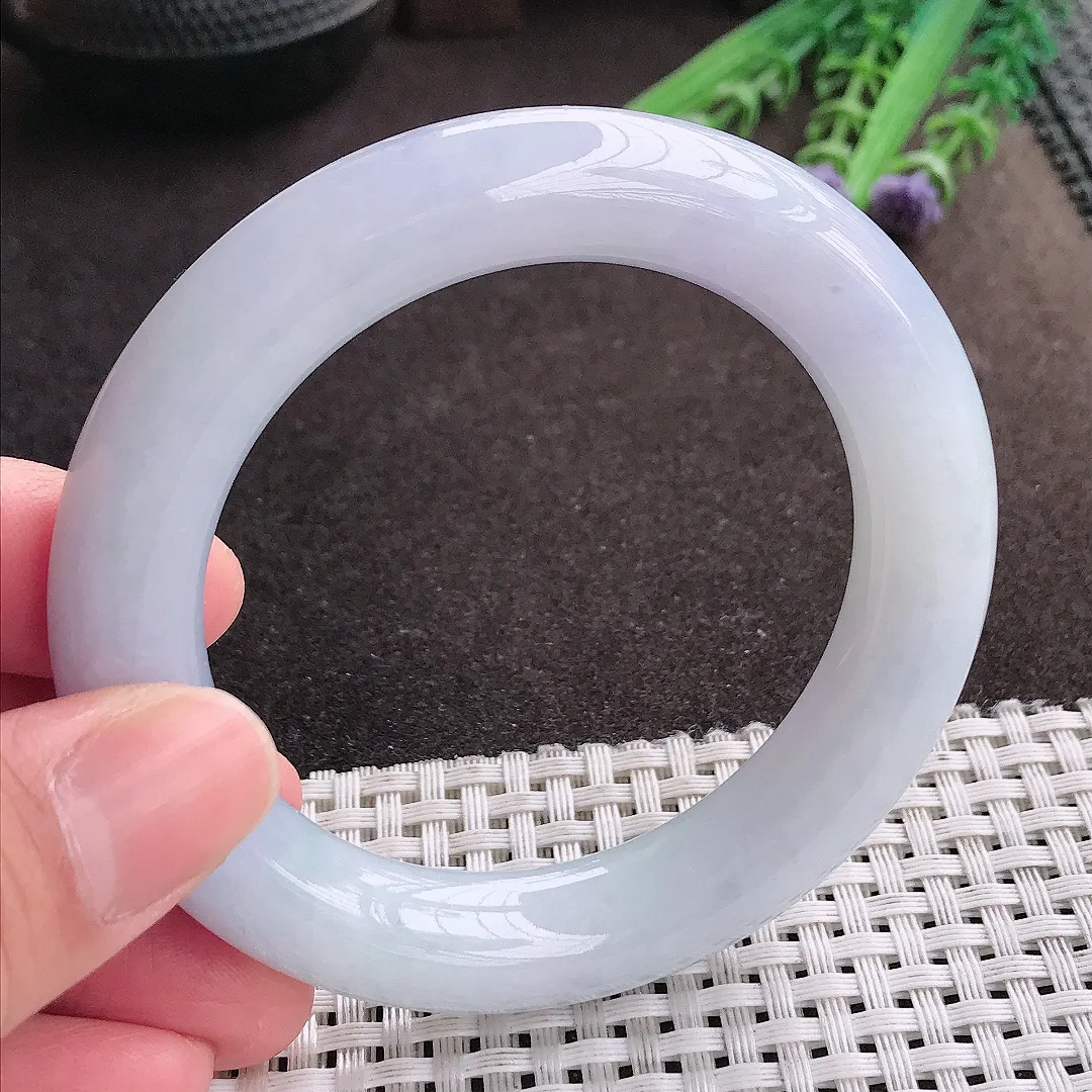 实拍A货翡翠54.5/11.8/11.3老坑秀气冰润紫罗兰胖圆条手镯翡翠玉镯女款