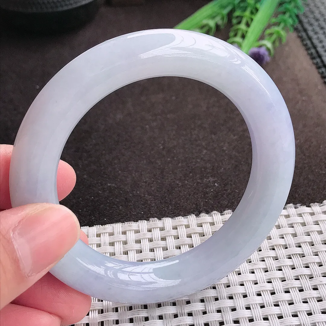 实拍A货翡翠54.5/11.8/11.3老坑秀气冰润紫罗兰胖圆条手镯翡翠玉镯女款