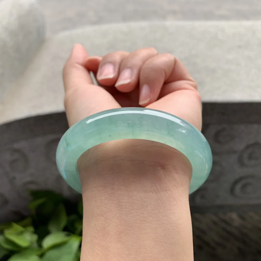 小圈口 53.4-12-9.5【冰种蓝绿正圈手镯】正圈53 54可戴